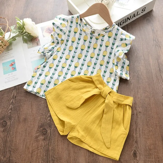 Kids Girls Clothing Sets Summer New Style Brand  Baby Girls Clothes short Sleeve T-Shirt Pant Dress 2Pcs Children Clothes Suits