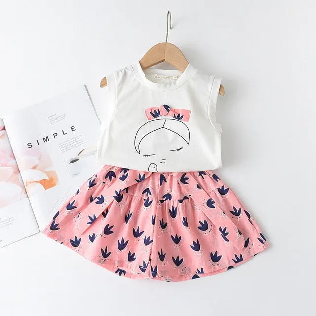 Kids Girls Clothing Sets Summer New Style Brand  Baby Girls Clothes short Sleeve T-Shirt Pant Dress 2Pcs Children Clothes Suits