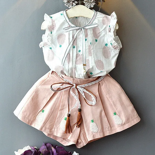 Kids Girls Clothing Sets Summer New Style Brand  Baby Girls Clothes short Sleeve T-Shirt Pant Dress 2Pcs Children Clothes Suits