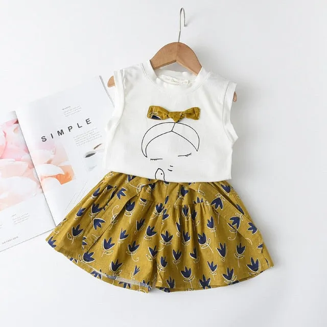 Kids Girls Clothing Sets Summer New Style Brand  Baby Girls Clothes short Sleeve T-Shirt Pant Dress 2Pcs Children Clothes Suits