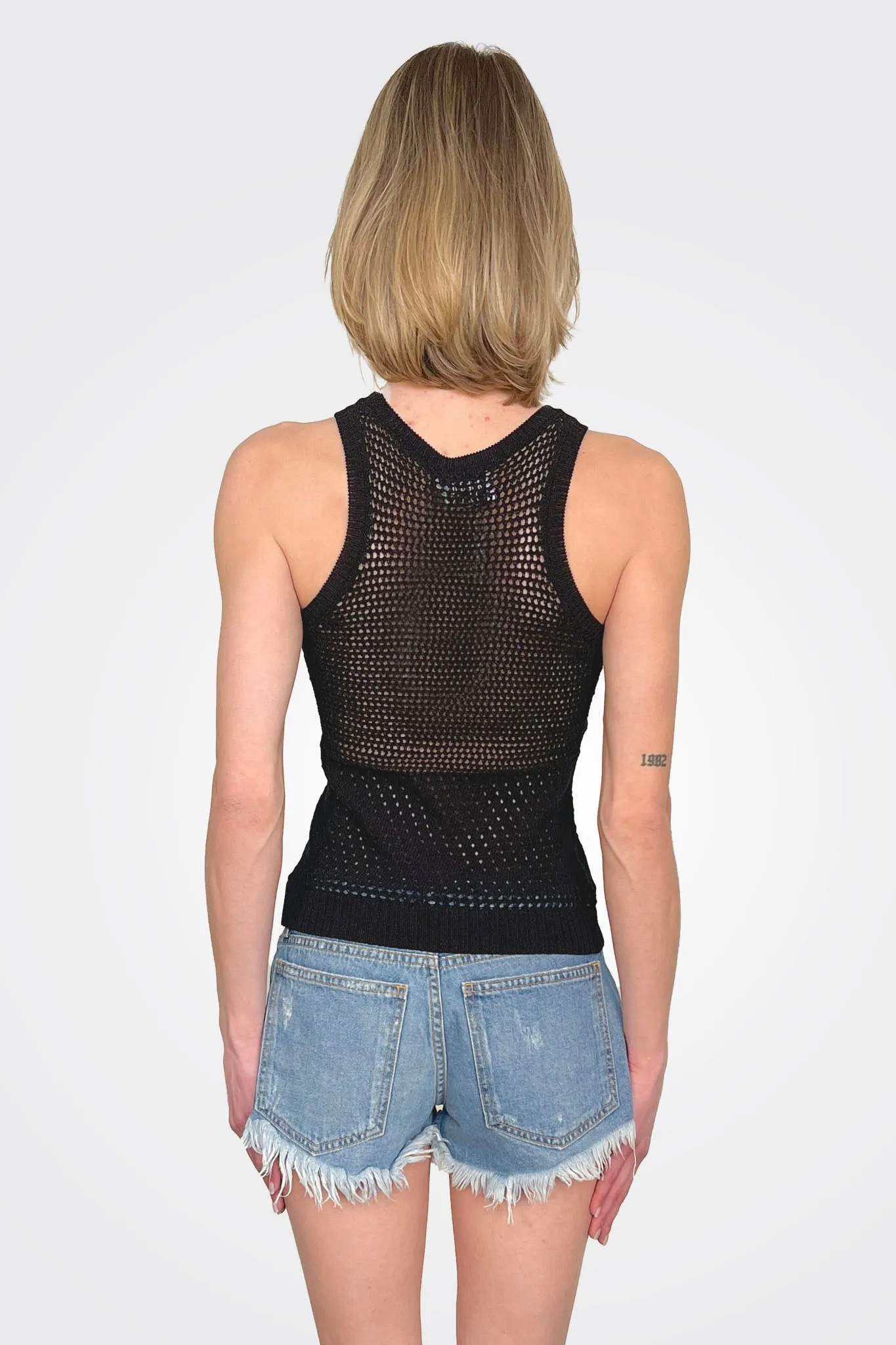 Knit Logo Sleeveless Top - Black