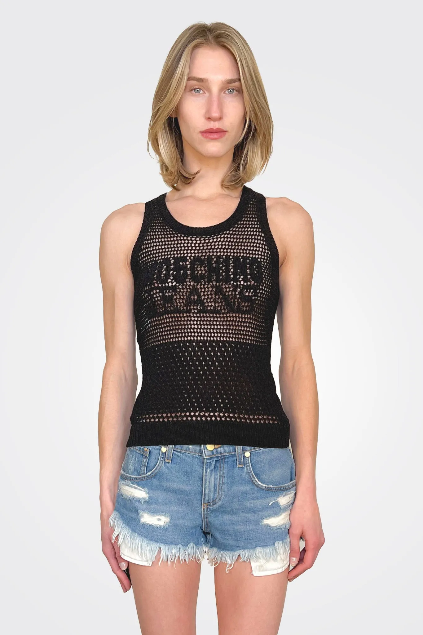 Knit Logo Sleeveless Top - Black