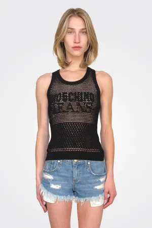 Knit Logo Sleeveless Top - Black