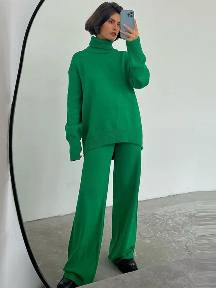 Knit Two Piece Crop Sweater Set For Women