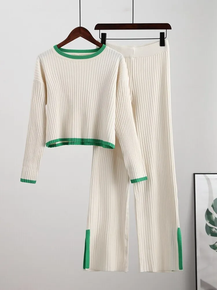 Knit Two Piece Crop Sweater Set For Women