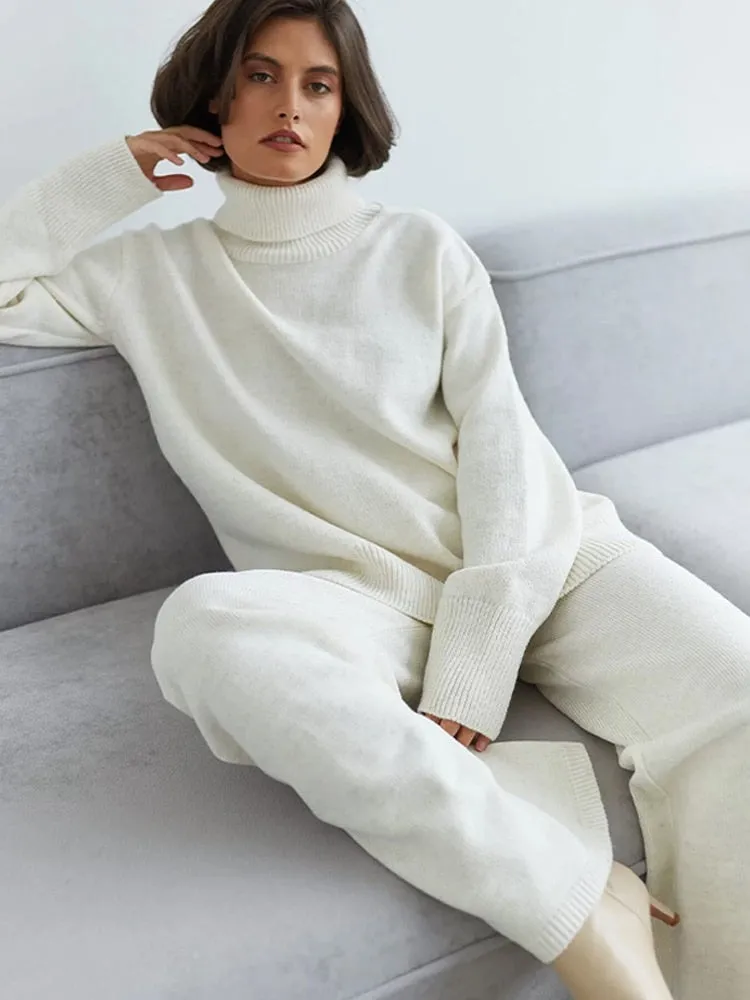 Knit Two Piece Crop Sweater Set For Women
