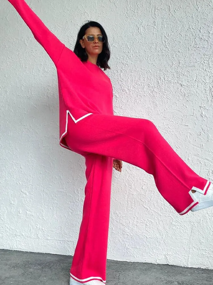 Knit Two Piece Crop Sweater Set For Women