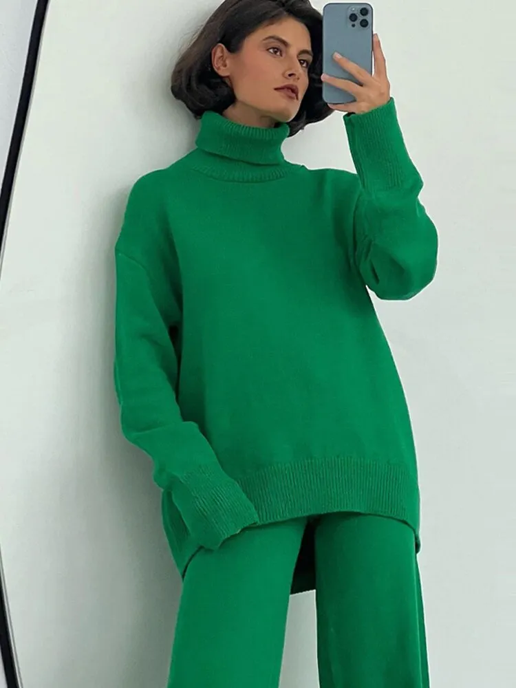 Knit Two Piece Crop Sweater Set For Women