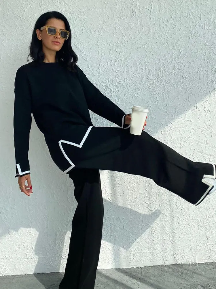 Knit Two Piece Crop Sweater Set For Women