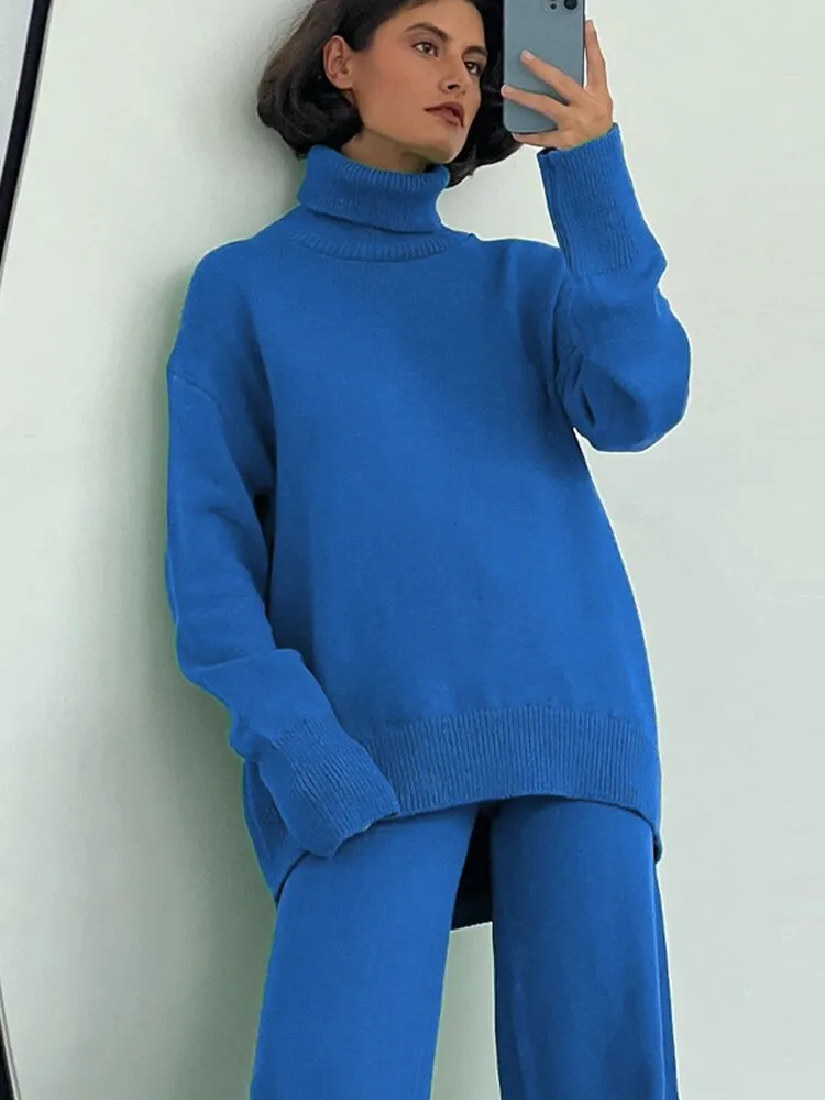 Knit Two Piece Crop Sweater Set For Women