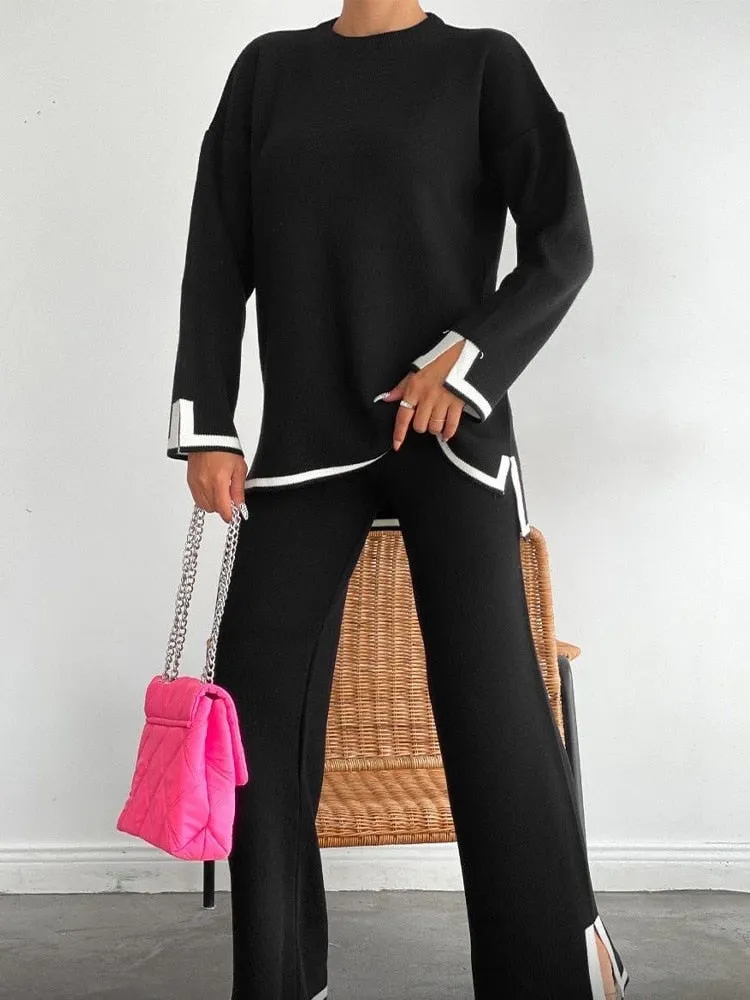 Knit Two Piece Crop Sweater Set For Women