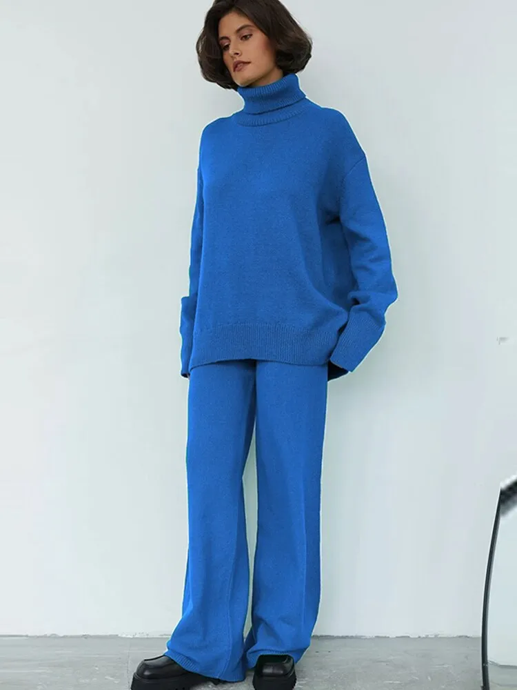 Knit Two Piece Crop Sweater Set For Women