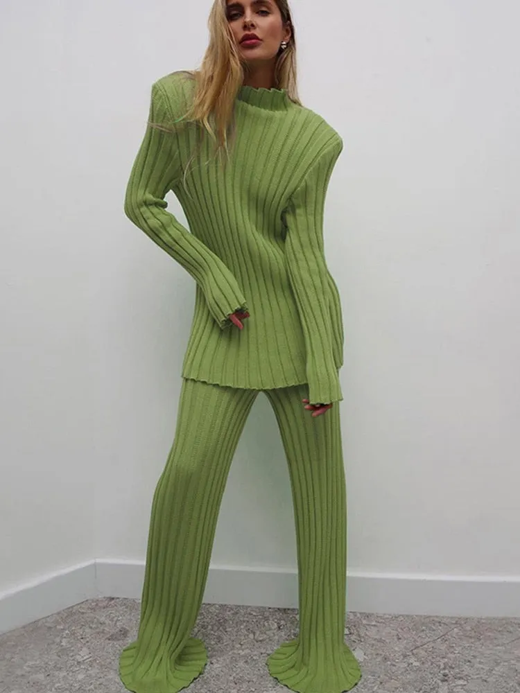 Knit Two Piece Crop Sweater Set For Women