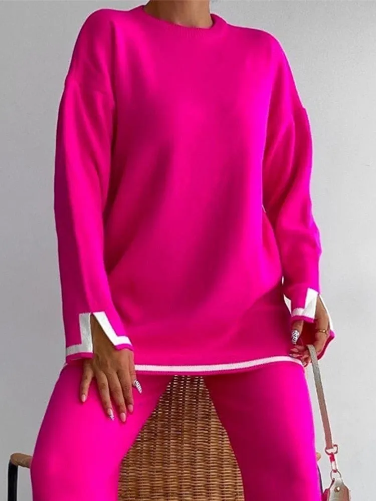 Knit Two Piece Crop Sweater Set For Women