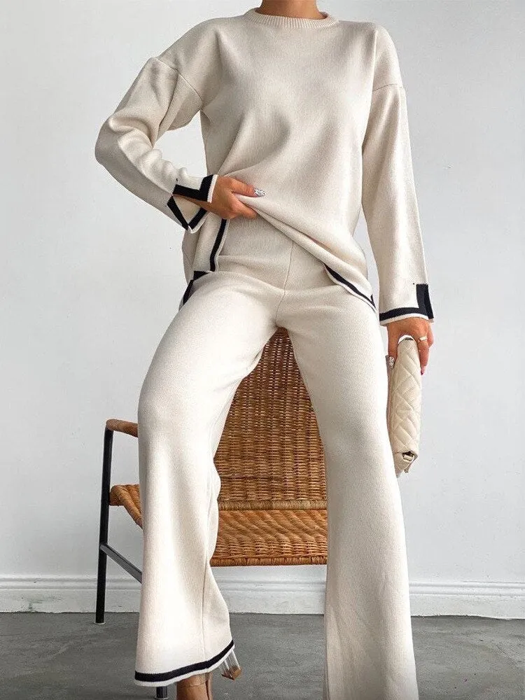 Knit Two Piece Crop Sweater Set For Women