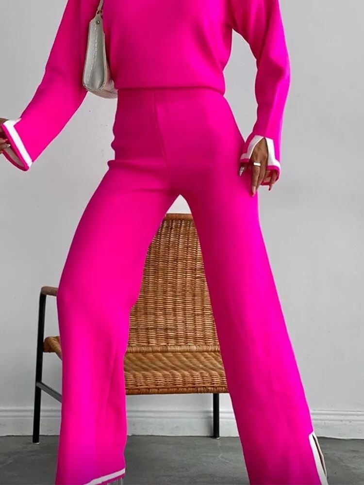 Knit Two Piece Crop Sweater Set For Women