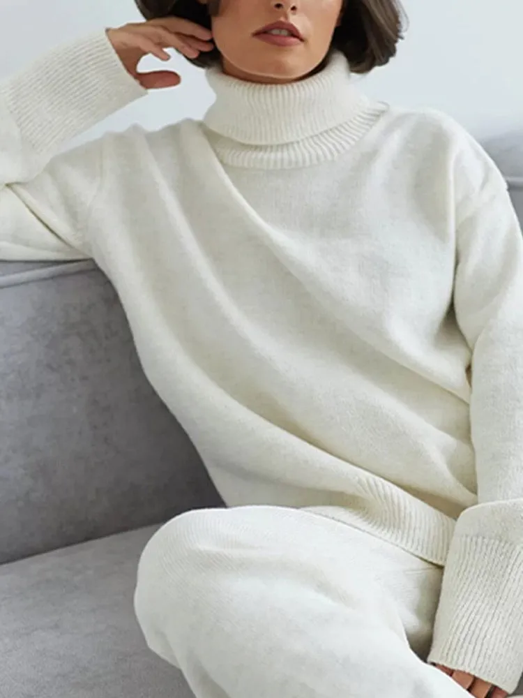Knit Two Piece Crop Sweater Set For Women