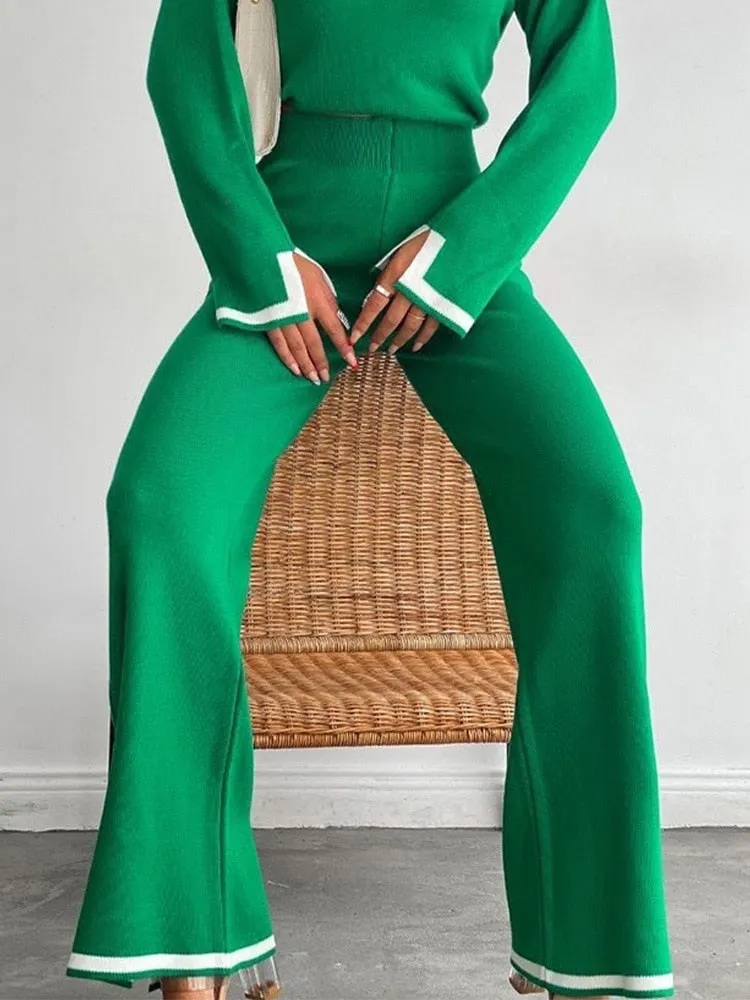 Knit Two Piece Crop Sweater Set For Women