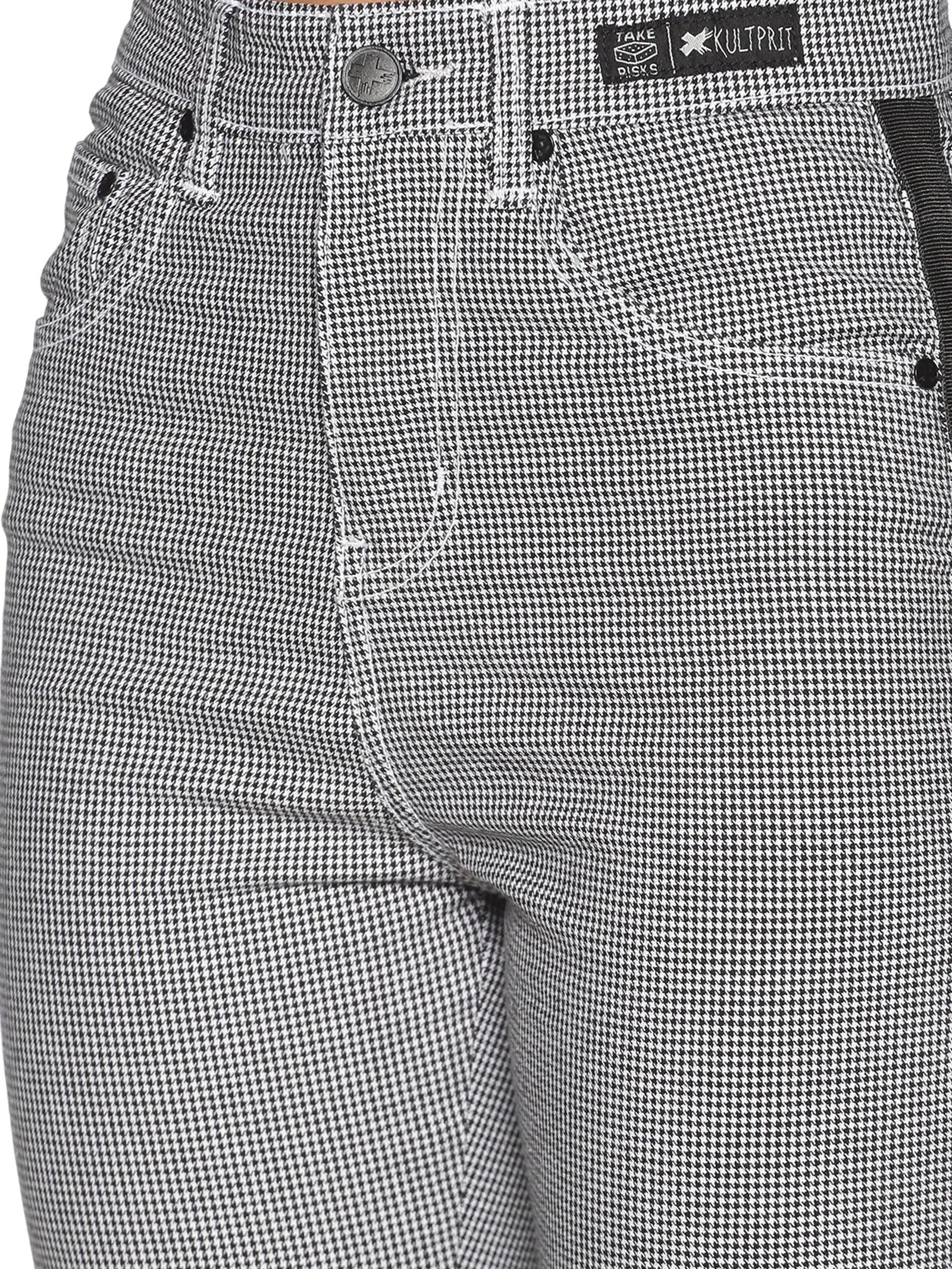 Kultprit Women Checked Trouser With Distressed & Knee Zipper