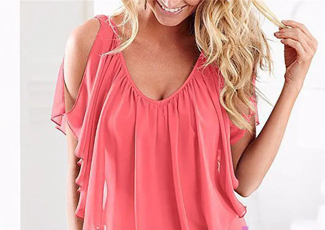 Lace Girl Women Tops Sleeveless Off Shoulder Stylish Women Irregular Chiffon Blouses Shirts