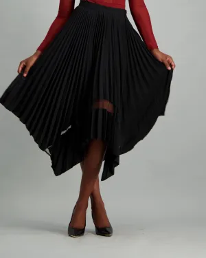 Ladies Pleated Skirt with Dobby Mesh Inset - Black