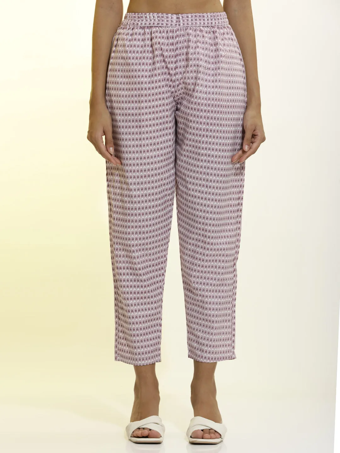 Lavender Cotton Printed Straight Kurta Set