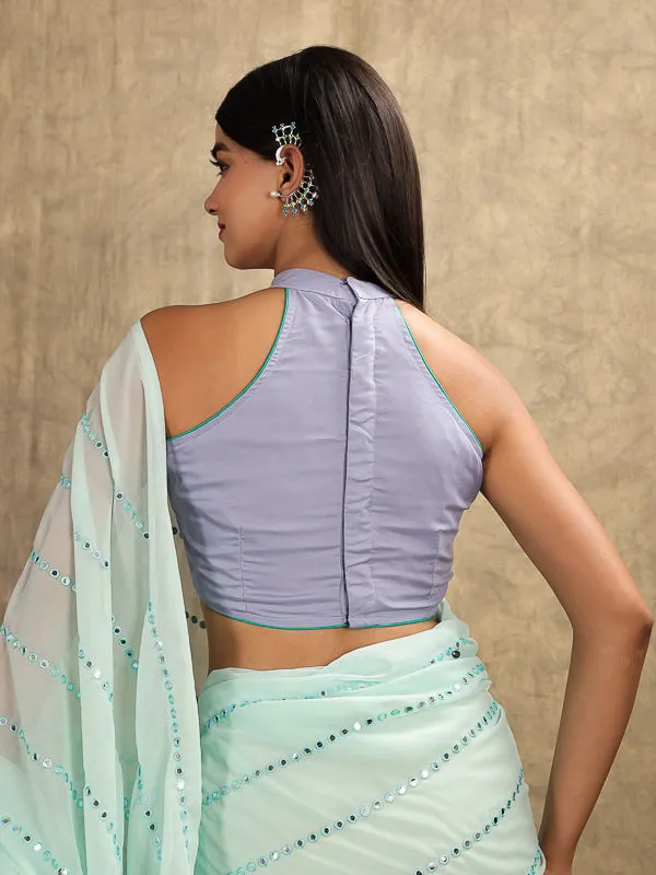 Lavender Hand Embroidered Halter Neck Padded Blouse