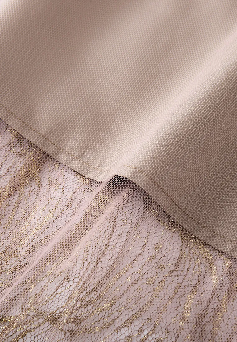 Layered Lurex-detail Pleated Mesh Lace Skirt