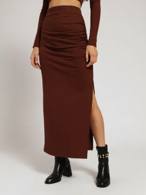 Layla High Waisted Rib Bodycon Midi Skirt - Chocolate