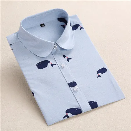 Lemon Floral Print Blouse Women Shirt Long Sleeve Cotton Blouse Turn Down Collar Women Tops And Blouses Fashion