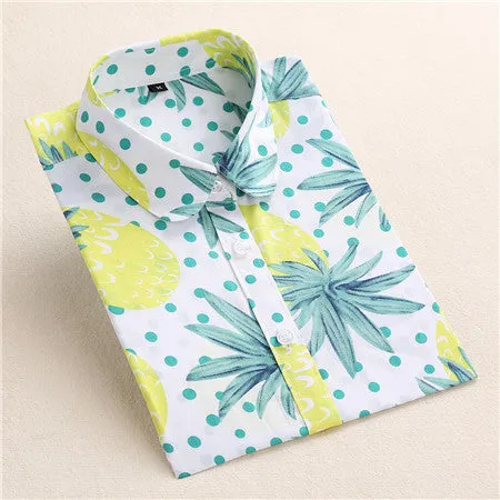 Lemon Floral Print Blouse Women Shirt Long Sleeve Cotton Blouse Turn Down Collar Women Tops And Blouses Fashion