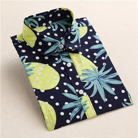 Lemon Floral Print Blouse Women Shirt Long Sleeve Cotton Blouse Turn Down Collar Women Tops And Blouses Fashion