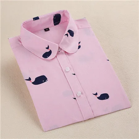 Lemon Floral Print Blouse Women Shirt Long Sleeve Cotton Blouse Turn Down Collar Women Tops And Blouses Fashion