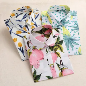 Lemon Floral Print Blouse Women Shirt Long Sleeve Cotton Blouse Turn Down Collar Women Tops And Blouses Fashion