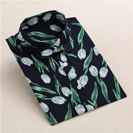Lemon Floral Print Blouse Women Shirt Long Sleeve Cotton Blouse Turn Down Collar Women Tops And Blouses Fashion
