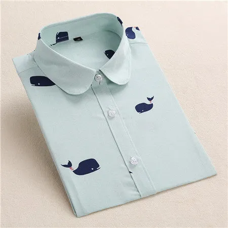 Lemon Floral Print Blouse Women Shirt Long Sleeve Cotton Blouse Turn Down Collar Women Tops And Blouses Fashion