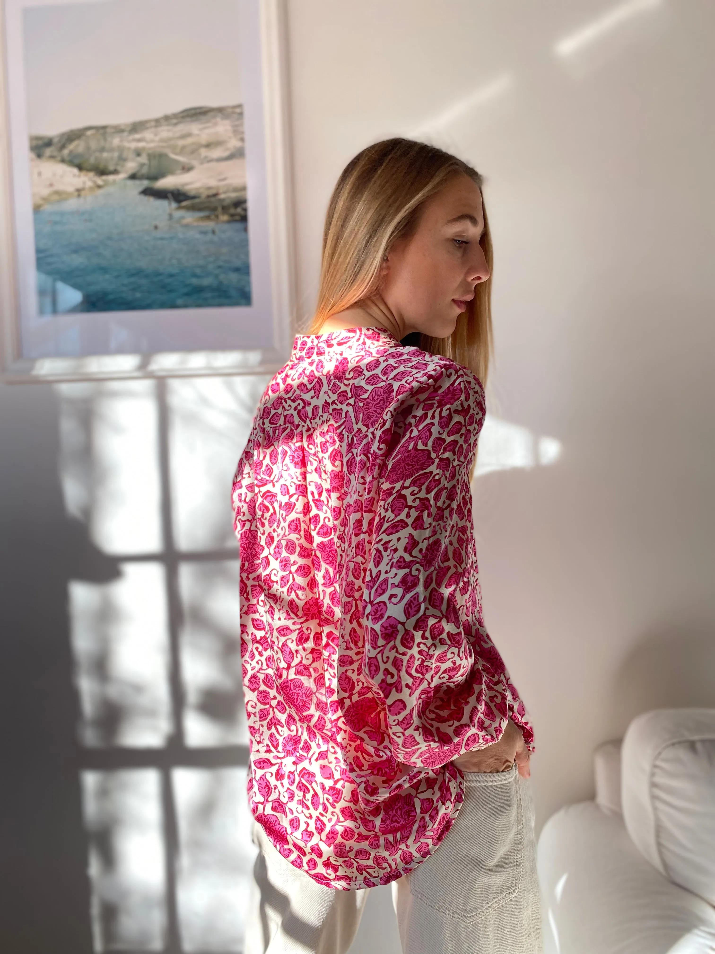 Les Fleurs Silk Blouse in Cherry Blossom