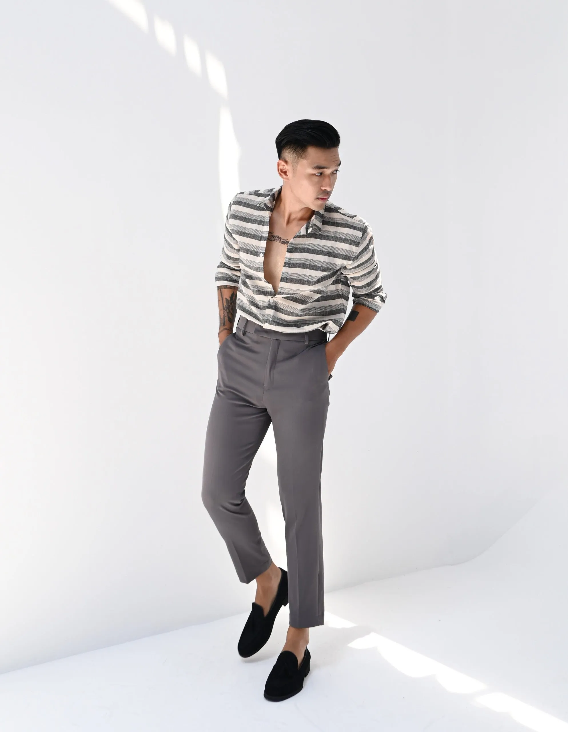 LIGHT GREY STRAP TROUSERS