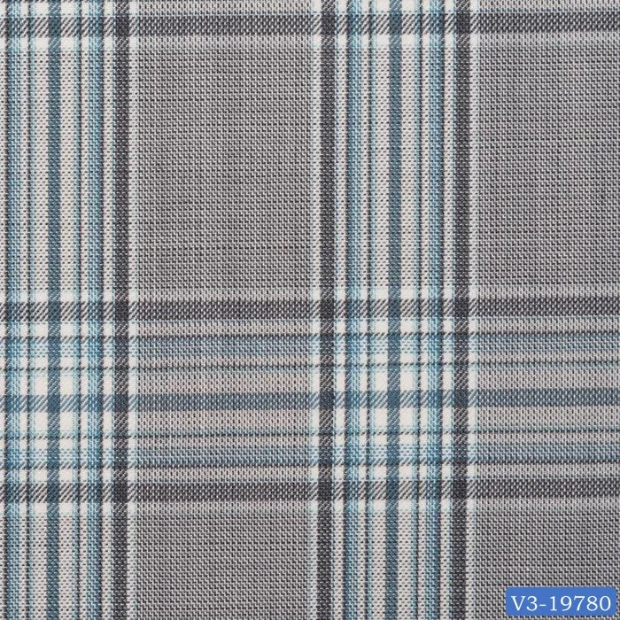 Light Grey with Teal Blue Plaid Check Long Suit