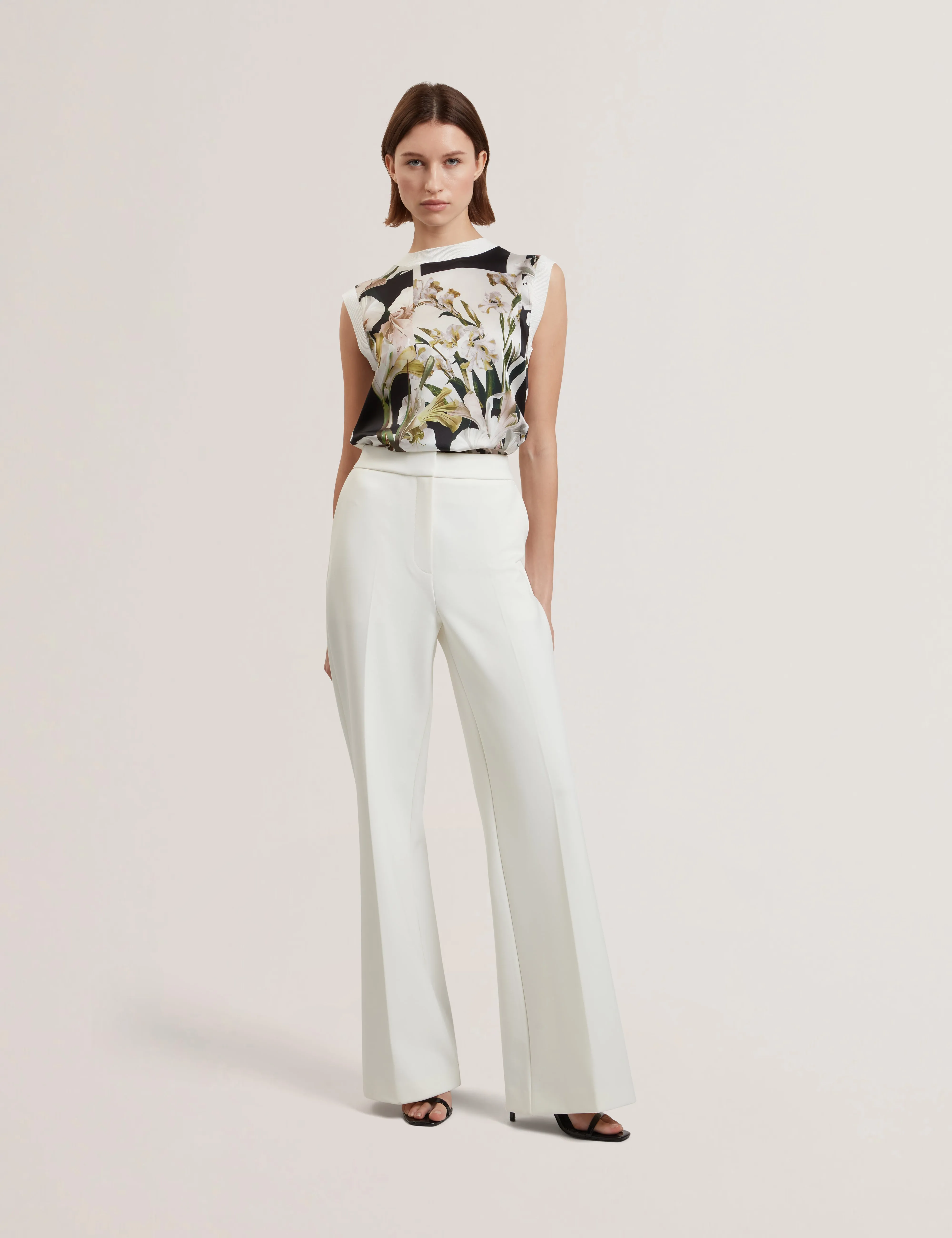 Liilea Printed Woven Front Sleeveless Top Ivory