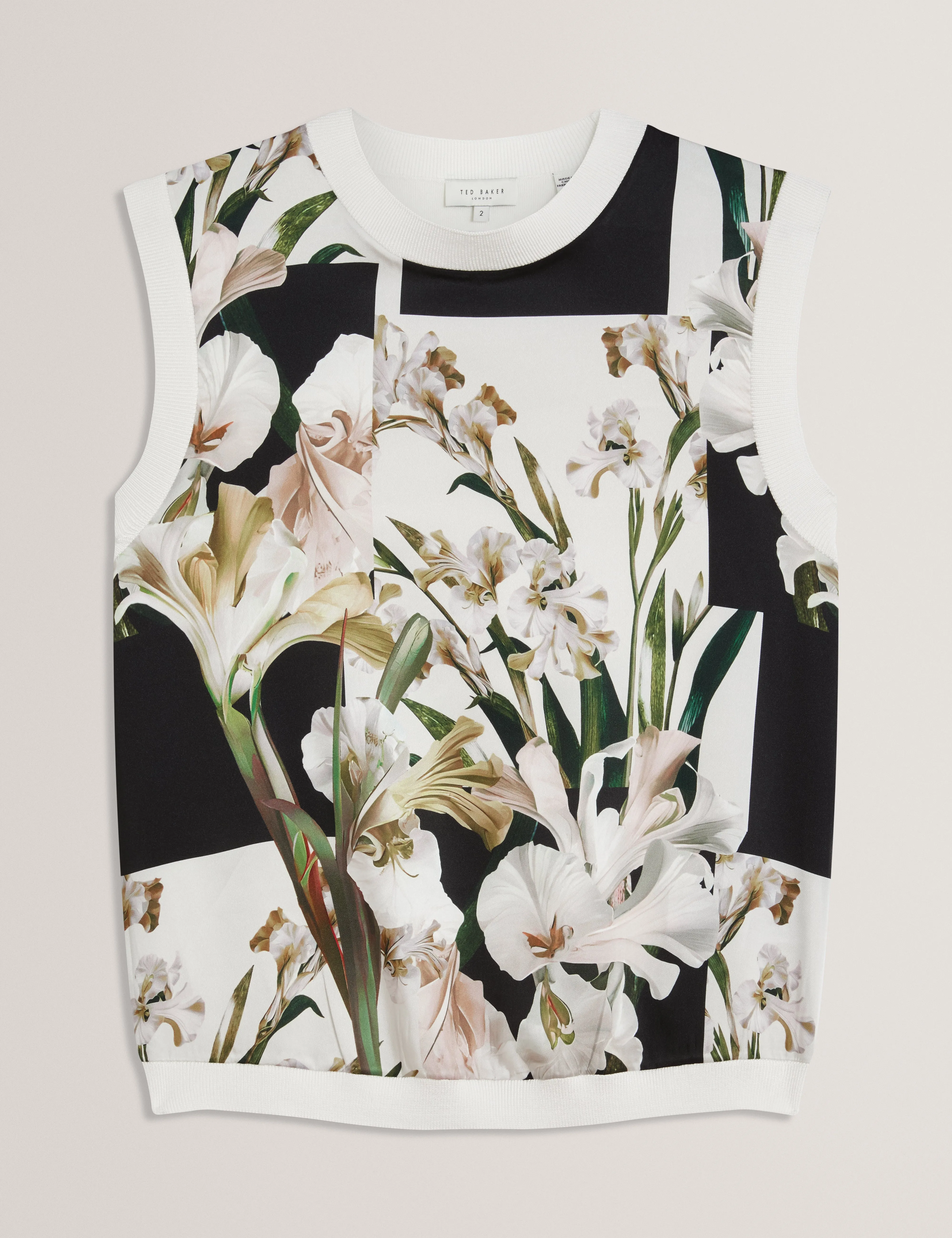 Liilea Printed Woven Front Sleeveless Top Ivory