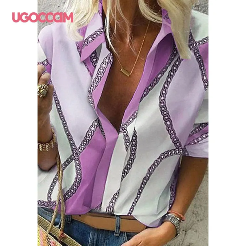 Long Sleeve Women Print Chiffon Blouse