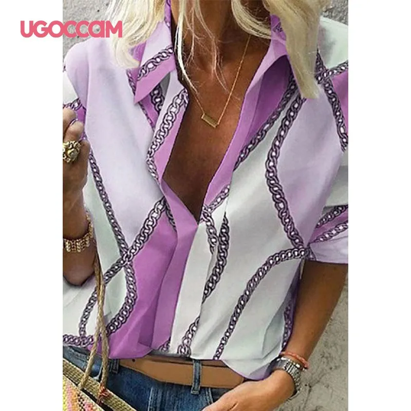 Long Sleeve Women Print Chiffon Blouse