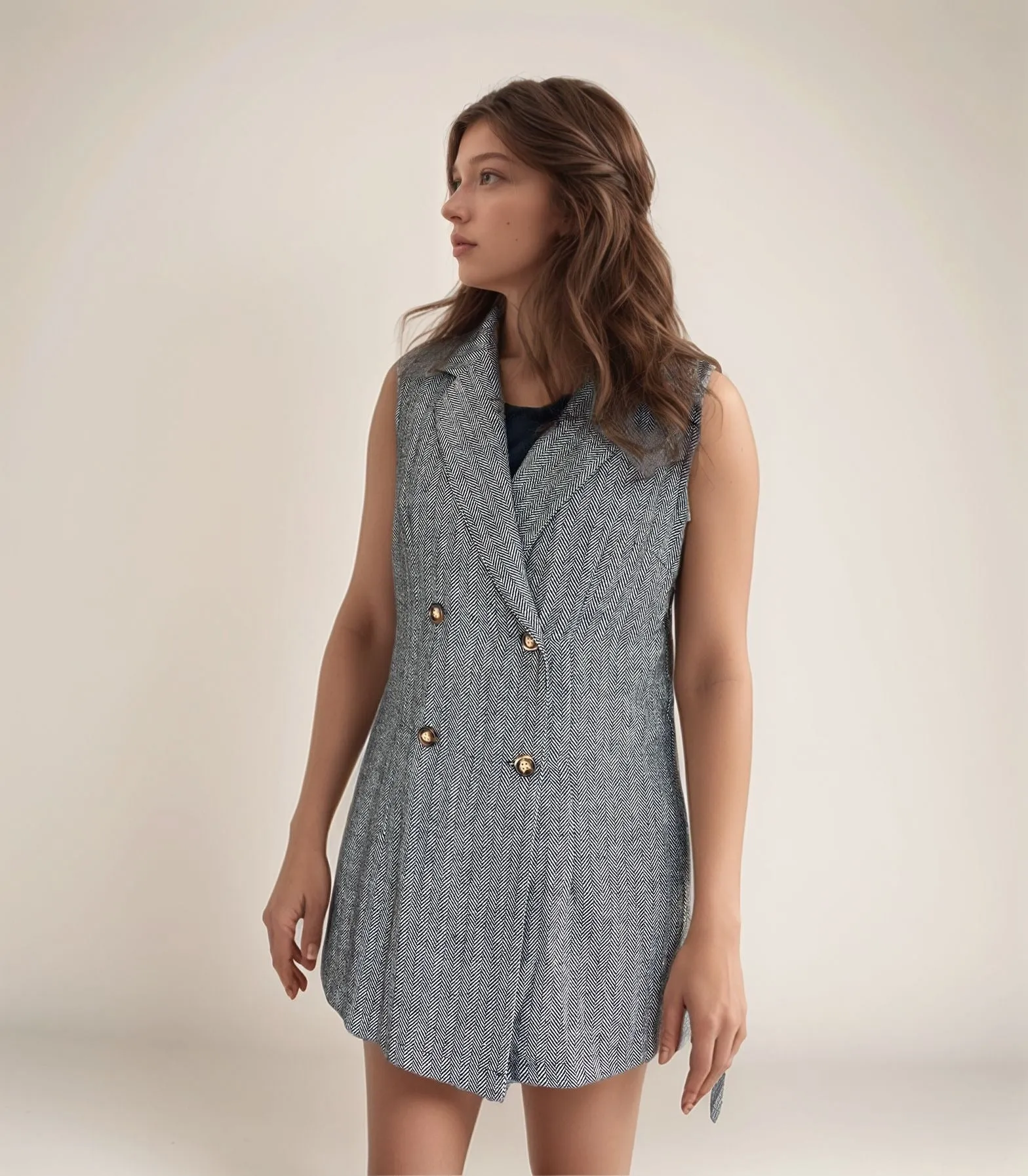 Longline Lapel Neck Vest Jacket