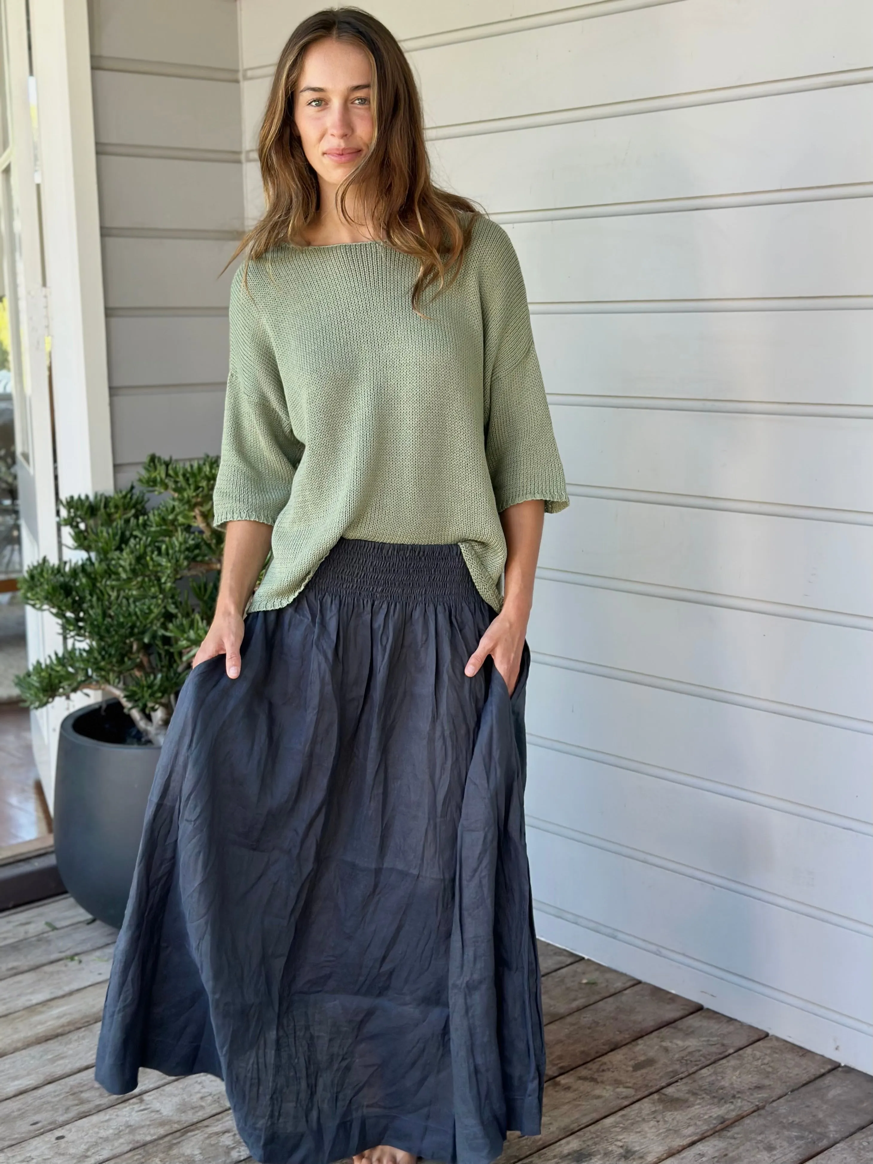 lulu skirt  - charcoal linen
