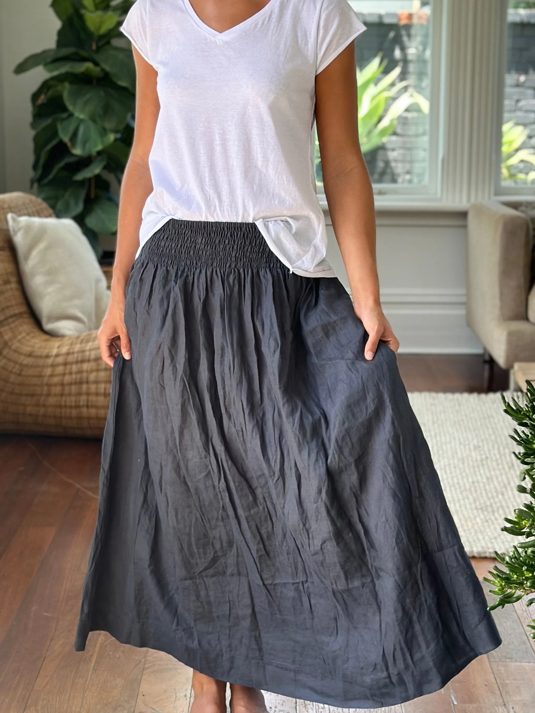 lulu skirt  - charcoal linen