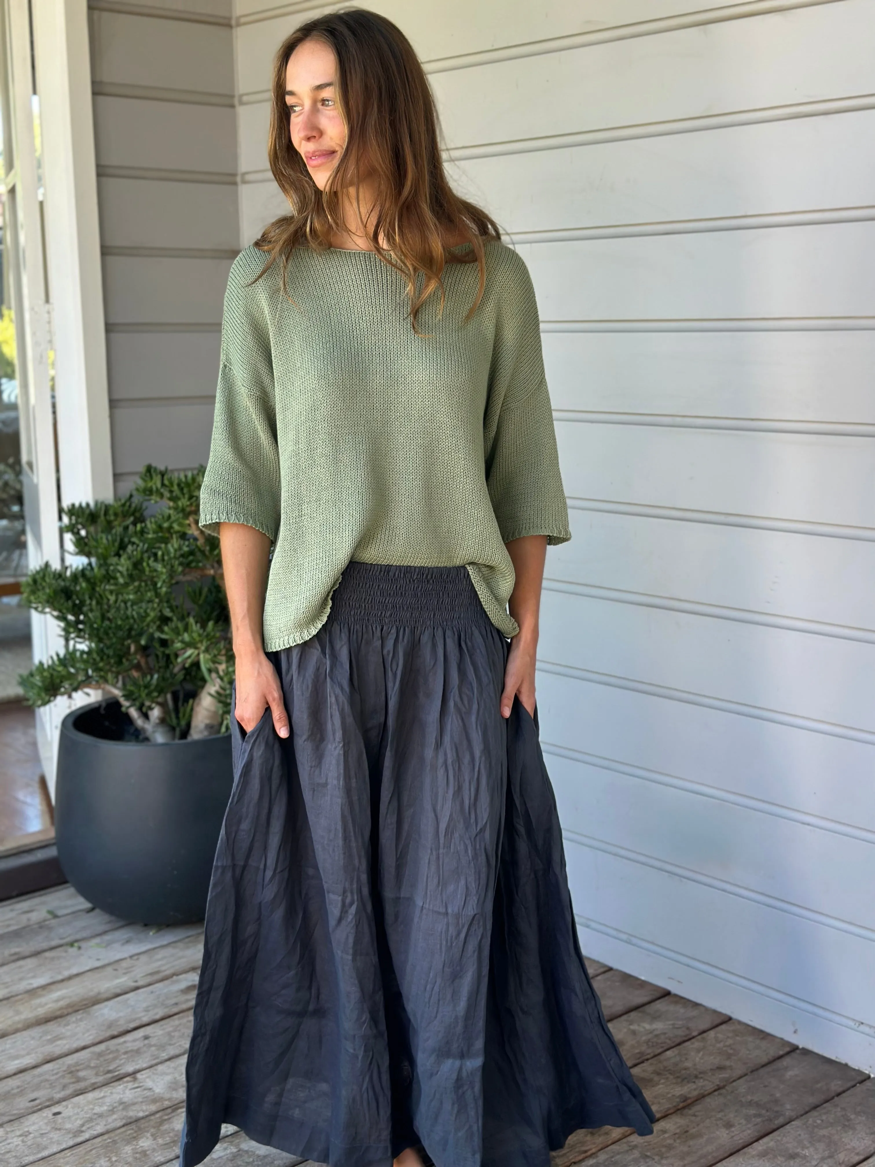 lulu skirt  - charcoal linen