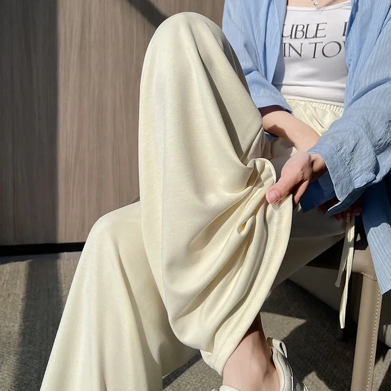 Luxurious Soft Copper Ammonium Wide Leg Trousers with Elastic Waist