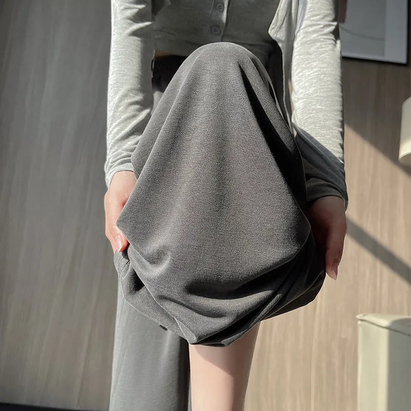 Luxurious Soft Copper Ammonium Wide Leg Trousers with Elastic Waist