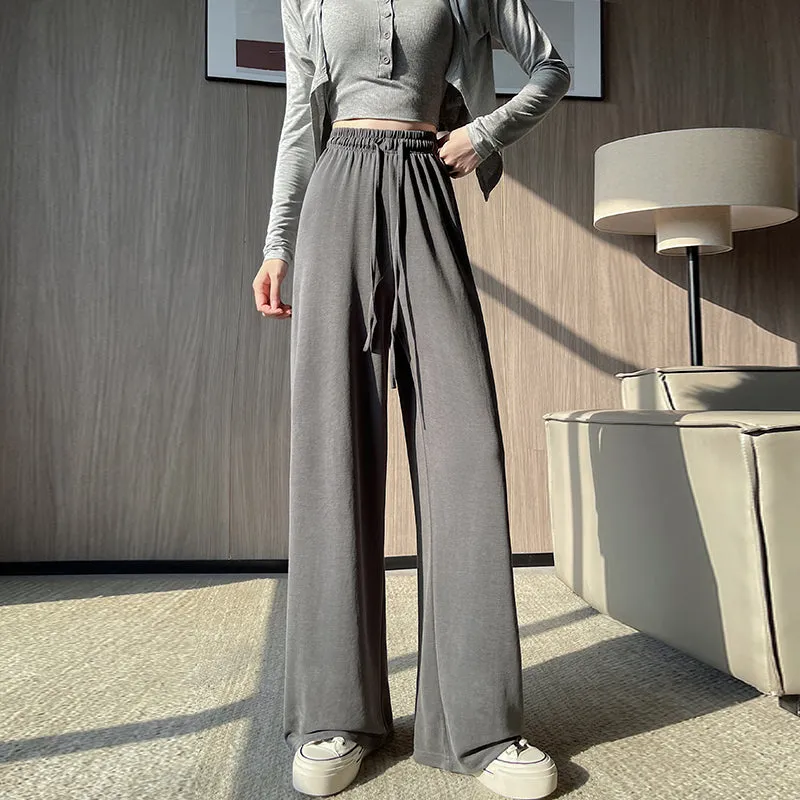 Luxurious Soft Copper Ammonium Wide Leg Trousers with Elastic Waist